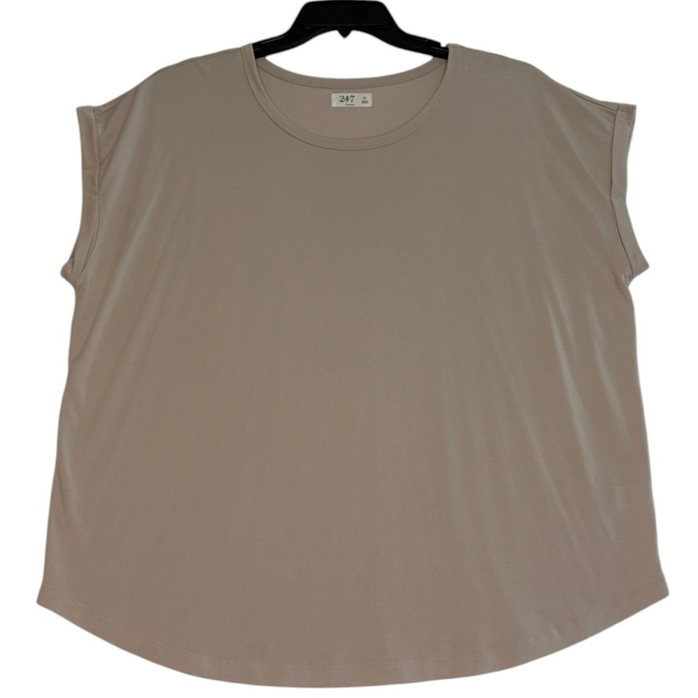 24/7 by Maurices Women XL Tan Beige Modal Blend Short Sleeve Curved Hem Top
